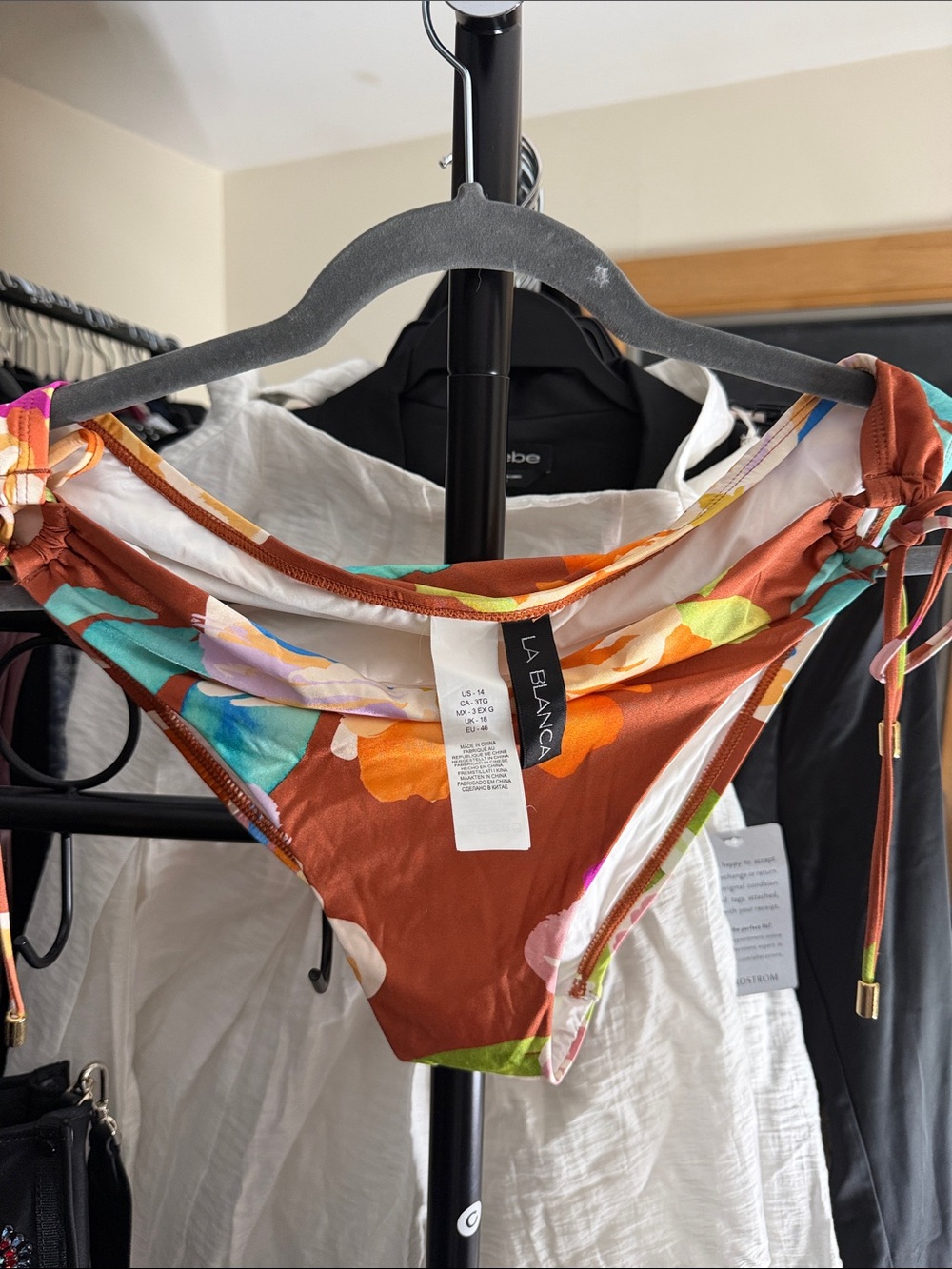 La Blanca Brown Floral Tie-Side Bikini Bottoms with Bright Accents